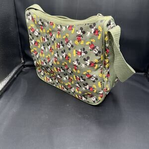 Disney Mickey Mouse Olive-Green Nylon Purse Canvas Strap 8x10x4